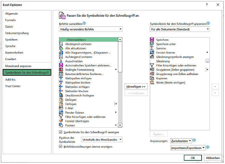 Schnellstart-Liste-Excel