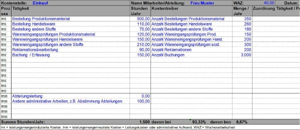 Prozesskostenrechnung: Muster Ttigkeitserfassung