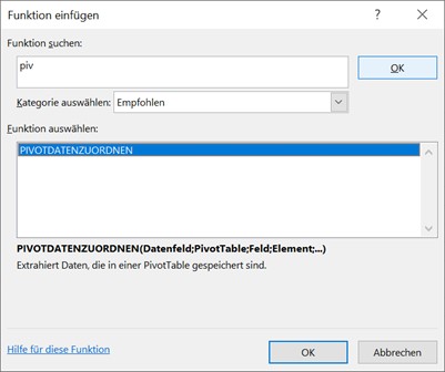 Excel-Auswahl Pivot