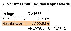 Formel und Ergebnis