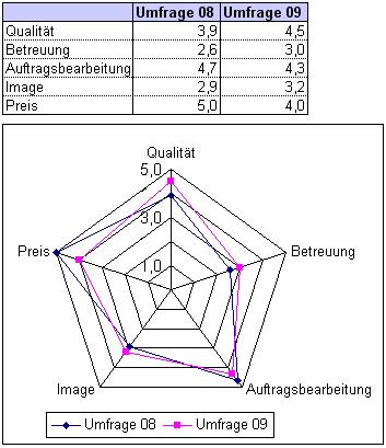 Netzdiagramm mit Datenpunkten